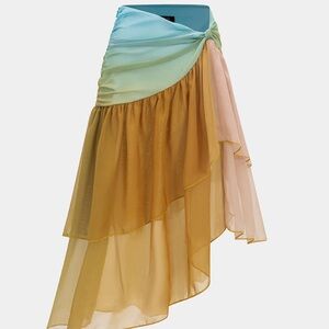 Micas Ombre Print Mesh Asymmetrical Skirt